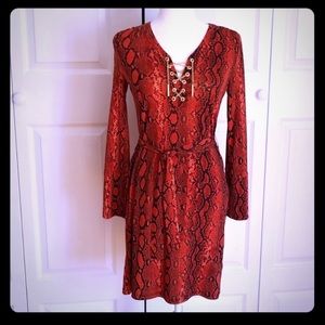 Red snake print and gold Michael Kors dress